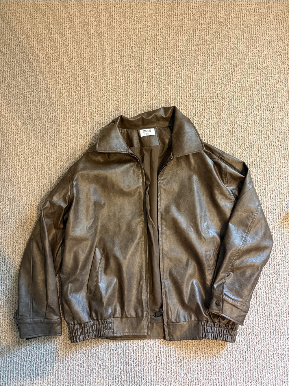Beginning Boutique Women’s Olive Brown Leather Bomber Jacket